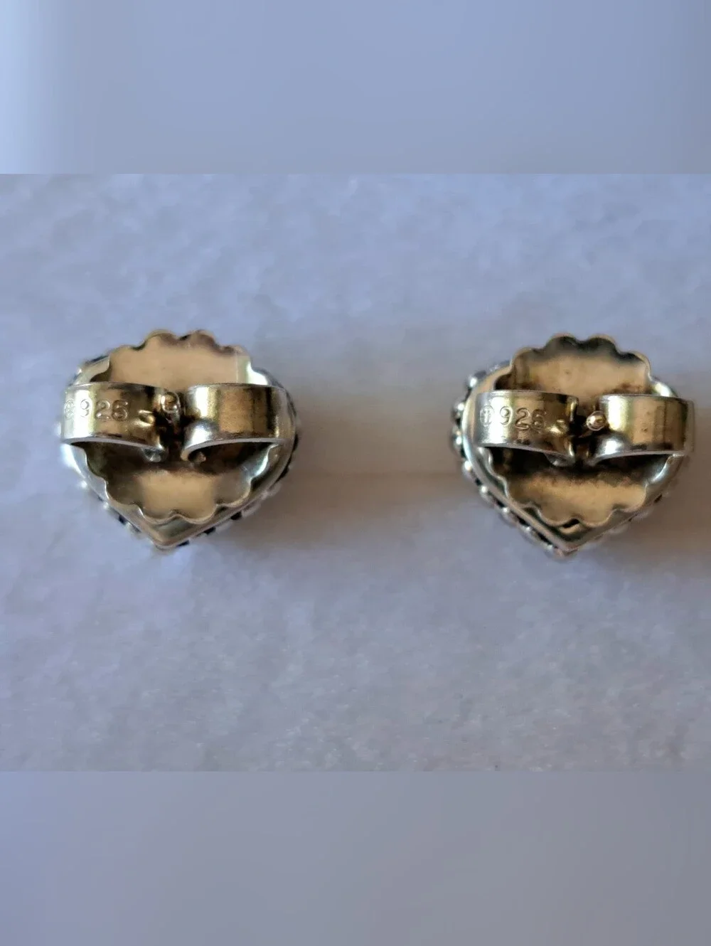 Vintage LAGOS Caviar Sterling Silver Diamond Heart Stud Earrings - Picture 8 of 13
